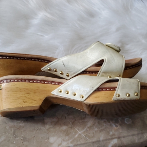Vtg Coach Off White Cream   Mules with Wooden Bottom  Sz 8 - Picture 9 of 16